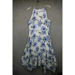 Lulus Zahara Blue and White Floral Midi Dress-Size XL-Lined-Handkerchief Hem
